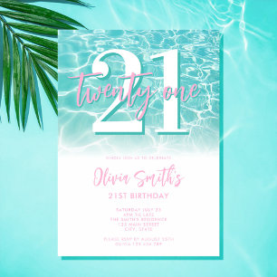 Modern Summer Pool Party 21st Birthday Invitation