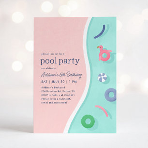 Modern Summer Pool Party Birthday Invitation
