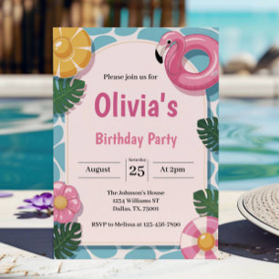 Modern Summer Pool Party Birthday Party Invitation