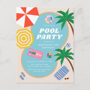 Modern Summer Pool Party Swimming Birthday Invitation Postcard