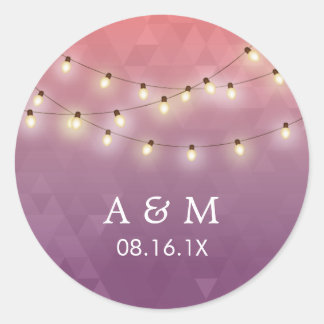 Modern Summer String Lights Purple Wedding Favour Classic Round Sticker