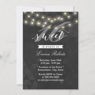 Modern Summer String Lights Sweet 16 Invitation