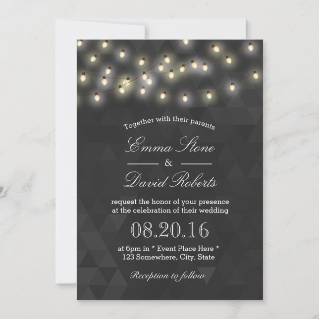 Modern Summer String Lights Wedding Invitation (Front)