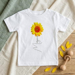 Modern Summer Sunflower Custom Name & Monogram Baby T-Shirt