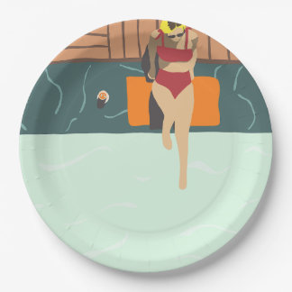 Modern Summer Themed Pool Party Paper Plate