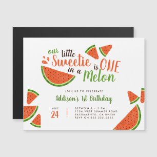 Modern Summer Watermelon One In A Melon Birthday Magnetic Invitation