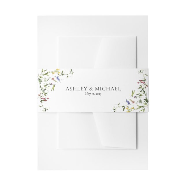 Modern Summer Wildflower Calligraphy Wedding Invitation Belly Band (Front Example)