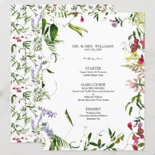 Modern Summer Wildflower Calligraphy Wedding Menu