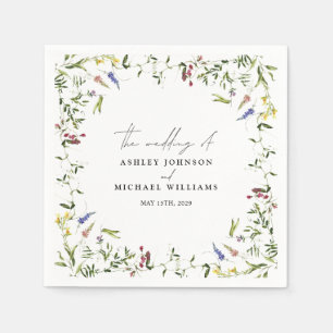 Modern Summer Wildflower Calligraphy Wedding Napkin