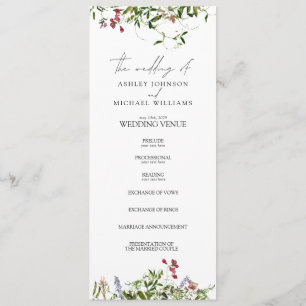 Modern Summer Wildflower Calligraphy Wedding Programme