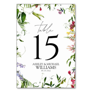 Modern Summer Wildflower Watercolor Reception Table Number