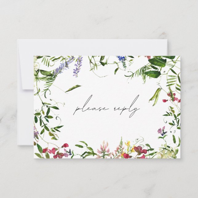 Modern Summer Wildflower Watercolor Wedding RSVP Card (Front)
