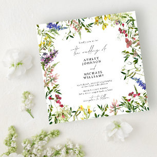 Modern Summer Wildflower Watercolor Wedding Square Invitation
