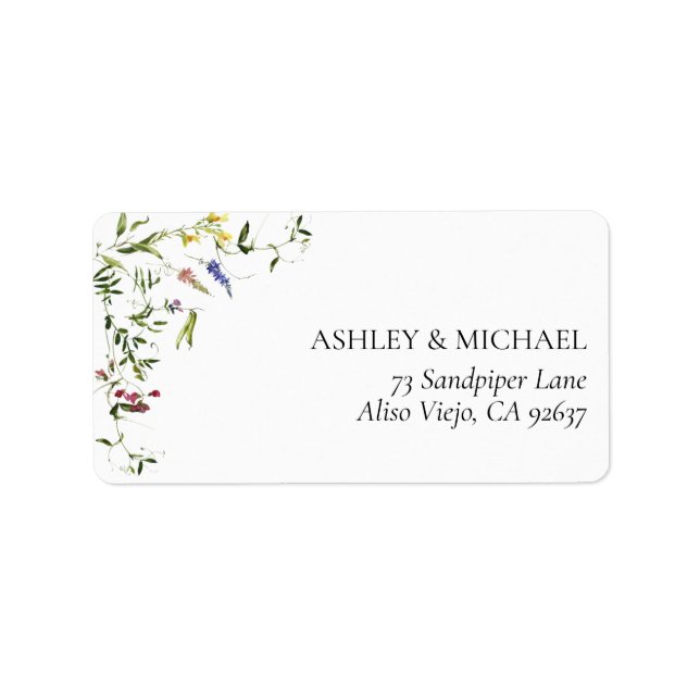 Modern Summer Wildflower Wedding Return Address Label (Front)