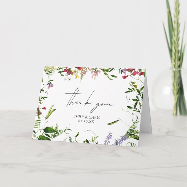 Modern Summer Wildflower Wedding Thank You Card (Front)