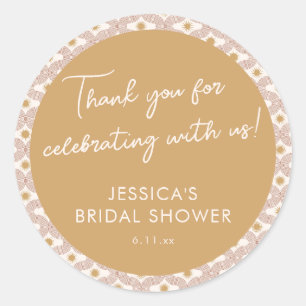 Modern Sun Moon Line Terracotta Gold Bridal Shower Classic Round Sticker