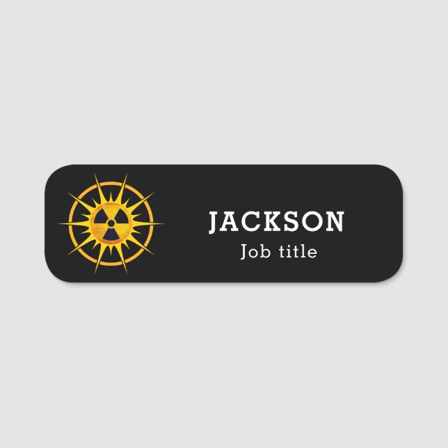 Modern Sun Rays Radiation Symbol Name Tag (Front)