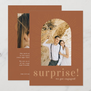 Modern Sunburst Arch Surprise We Got Engaged Thank You Card