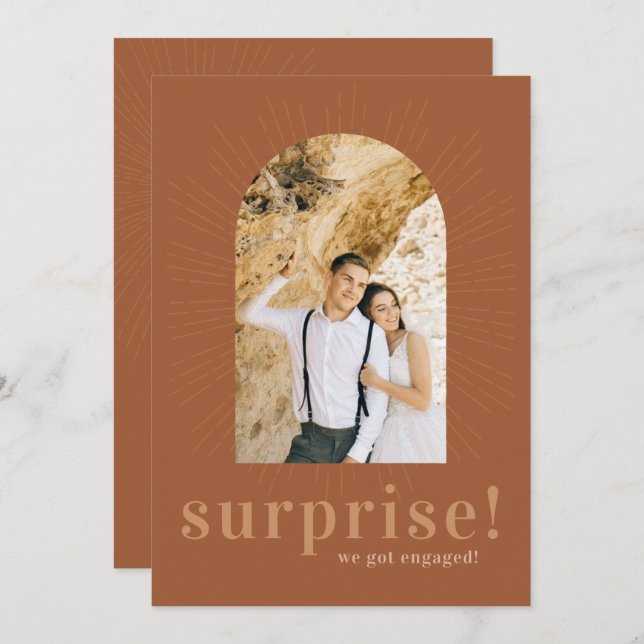 Modern Sunburst Arch | Surprise We Got Engaged  Thank You Card (Front/Back)