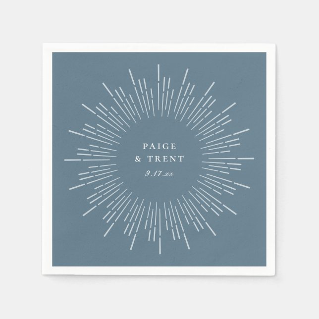 Modern Sunburst Frame Slate Blue Napkin (Front)