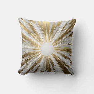Modern Sunburst in Gold and White Cushion