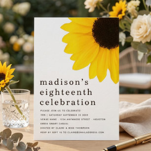 Modern Sunflower 18th Birthday Party Invitation
