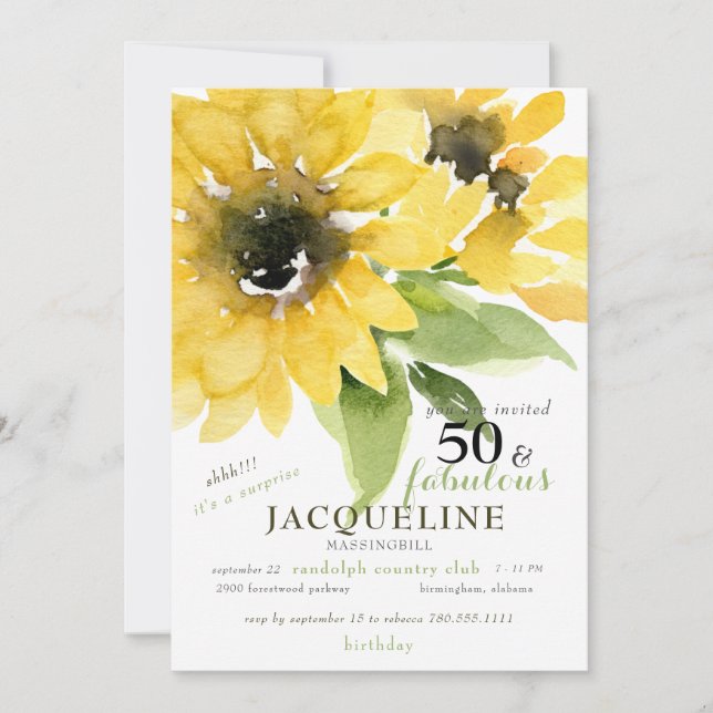 Modern Sunflower 50 & Fabulous Birthday Party Invitation (Front)