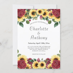 Modern Sunflower and Rose Floral Invitation