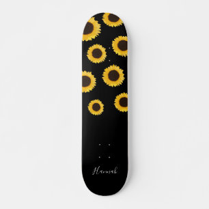 Modern Sunflower Black Personalised Skateboard