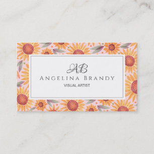 Modern Sunflower Blush Pink Floral Business Card