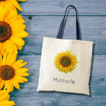 Modern Sunflower Botanical Yellow Floral  Tote Bag<br><div class="desc">Modern Sunflower botanical tote bag with bright yellow colours. With blue lettering,  you can personalise with your own text. Enjoy this stylish accessory item that is great for when you are on the go.</div>