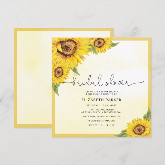 Modern Sunflower Bridal Shower Invitation (Front/Back)
