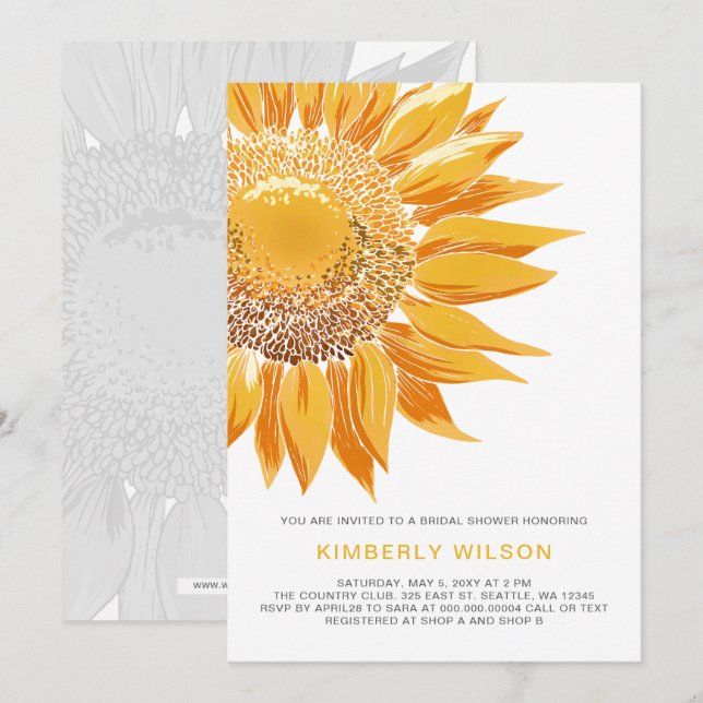 Modern SunFlower Bridal Shower Invitations (Front/Back)