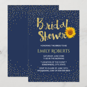 Modern Sunflower Bridal Shower Navy Blue Invitation