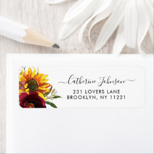 Modern Sunflower Burgundy Rose Floral Watercolor