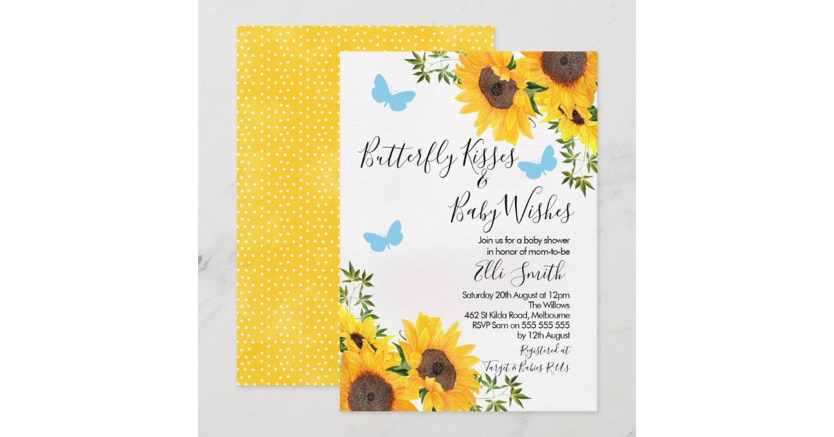 Modern Sunflower Butterfly Baby Shower Invitation Zazzle