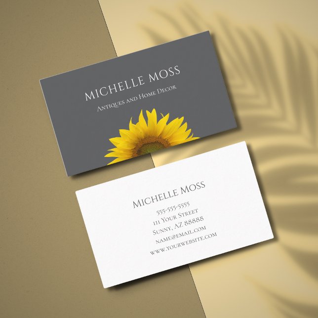 Modern Sunflower Classic Grey Elegant  Business Card (Creator Uploaded)