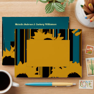 Modern Sunflower Cobalt Blue Gold Wedding Envelope