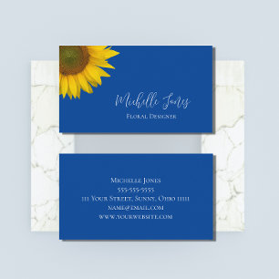 Modern Sunflower Elegant Blue Botanical Business Card
