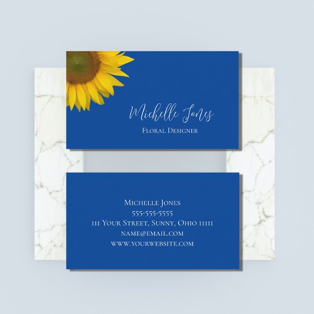 Modern Sunflower Elegant Blue Botanical Business Card (Creator Uploaded)