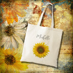 Modern Sunflower Elegant Personalized  Tote Bag<br><div class="desc">Modern Personalized Yellow Sunflower bloom tote bag,  with customizable black script typography. Enjoy this elegant accessory item for everyday use or as a gift for someone special.</div>