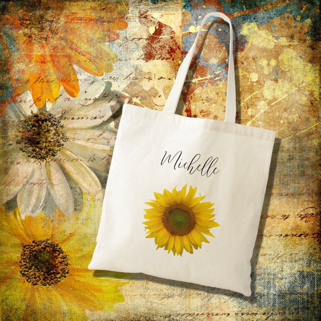 Modern Sunflower Elegant Personalized  Tote Bag (Creator Uploaded)
