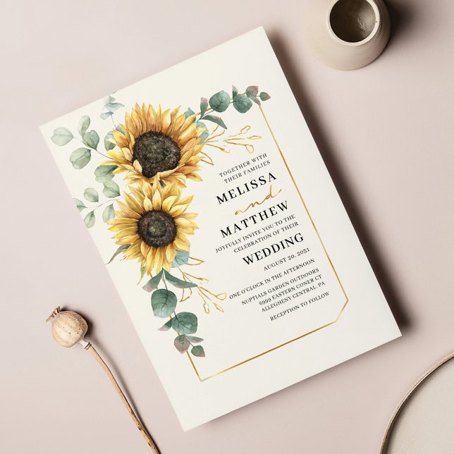Modern Sunflower Eucalyptus Wedding Invitation (Creator Uploaded)