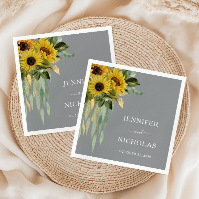 Modern Sunflower Eucalyptus Wedding Napkin (Modern Sunflower Eucalyptus Wedding Napkins)
