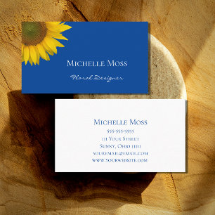 Modern Sunflower Floral Blue Business Card