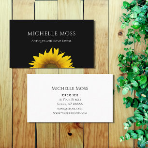 Modern Sunflower Floral Botanical Black Business Card