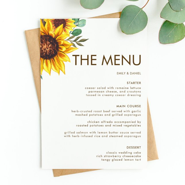Modern Sunflower Floral Botanical Wedding Menu (Creator Uploaded)