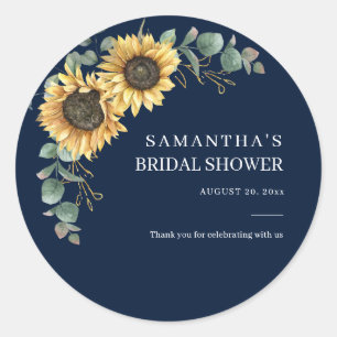 Modern Sunflower Floral Bridal Shower Classic Round Sticker