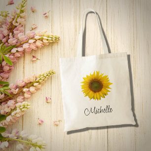 Modern Sunflower Floral Rustic  Tote Bag