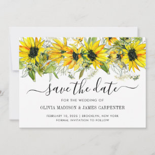 Modern Sunflower Floral Watercolor Fall Wedding Save The Date
